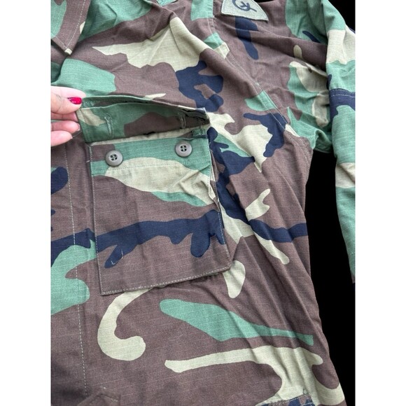 VTG US Military Shirt Mens M Green Utility Camouflage Patches Air Force L Long - Picture 7 of 8